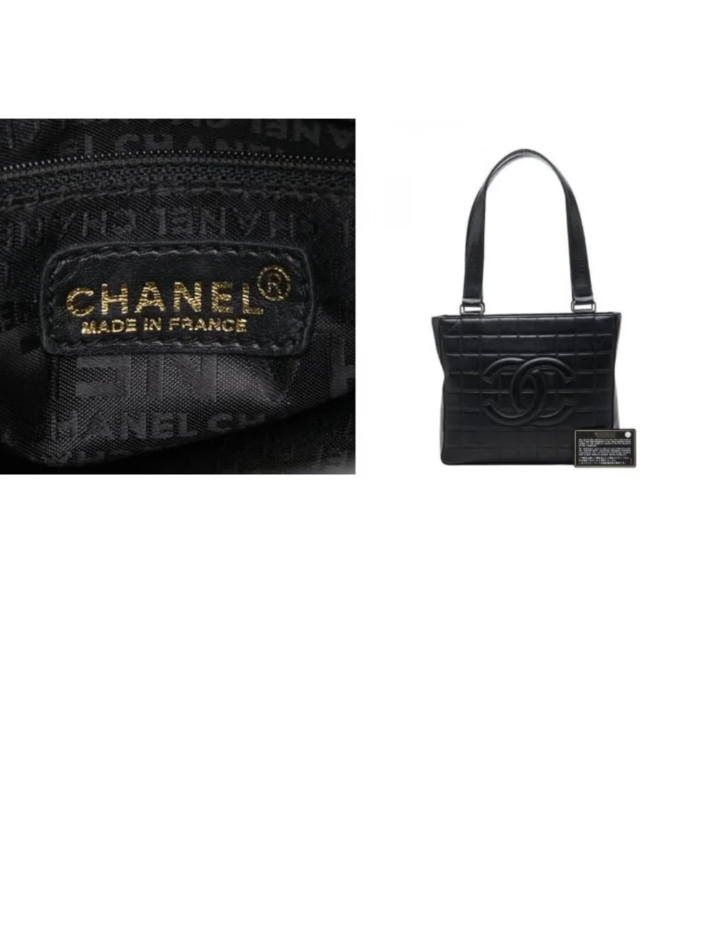 Chanel CC Logo Choco Bar Tote Shoulder Bag Black Lambskin